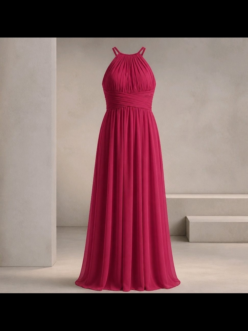 JJs House Raspberry Halter Chiffon Gown